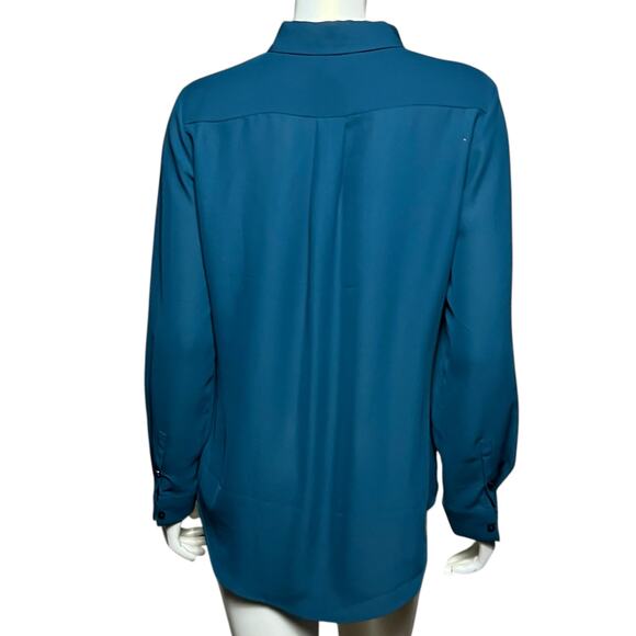 Laundry by Shelli Segal Teal Blue Long Sleeve Button Down Silky Blouse Size M - Picture 3 of 9